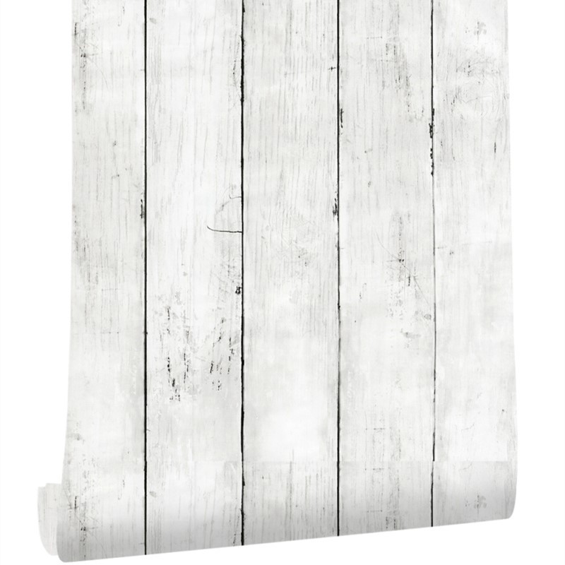 Woodworking Wallpaper - アイボリーホワイトのレトロ調、木目模様の縦ストライプ柄、自己粘着式の木目調壁紙。取り外し可能で、家庭用装飾に最適。